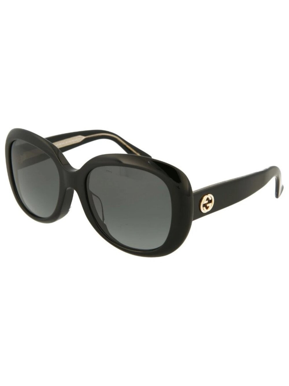 New Gucci Women's Sunglasses Round Oval Acetate Frame Black Grey